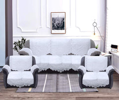 Kuber Industries Circle Design Cotton Sofa Cover 3 Seater and 2 Seater|6 Piece Arms Cover Use Both Side|5 Seater Sofa Cover|Set of 16 (White)-KUBMART11945