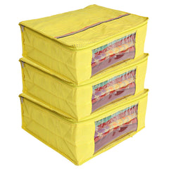 Kuber Industries 3 Piece Raw Silk Saree Cover, Yellow