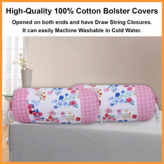 Kuber Industries Flower Printed Cotton Bolster Cover|Ideal Size 16 x 32 Inch|Pack of 2 (Blue & White)-44KM0147