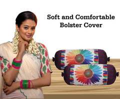 Kuber Industries Bolster Cover|Polyester Bolster Cover Set|Diwan Round Bolster Pillow Covers|Luxurious Sun Flower Print Roll Masand Cover|Pack of 4 (Cream)