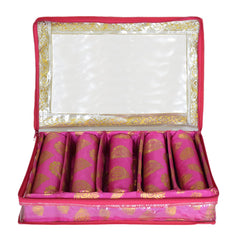 Heart Home Multipurpose Feather Design Laminated 5 Rod Bangle Box/Organizer/Case With Tranasparent Top (Pink)-47HH0233