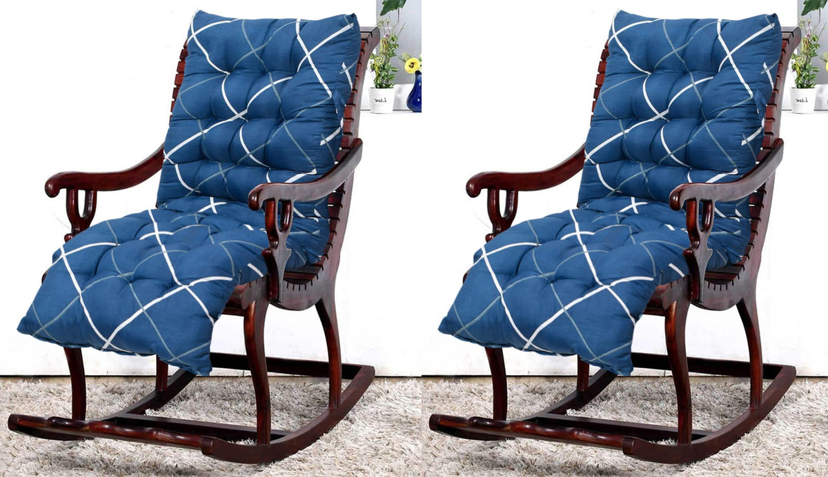 Kuber Industries Geomatric Printed Microfiber Back & Seat Cushion for Indoor/Outdoor Patio Chair, Rocking Chair, Office Chair, Reclining Chairs with Ties, 18 * 46 Inch- Pack of 2 (Blue)