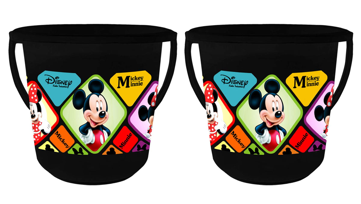 Kuber Industries Disney Mickey Minnie Print Multipurpose Plastic Bucket,16 LTR (Black)-Pack of 2 -HS_35_KUBMARTS17838