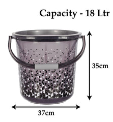 Kuber Industries Unbreakable Plastic Triangle Print Bucket for Home & Bathing with Handle 18 LTR Pack of 2 (Black) 54KM3937