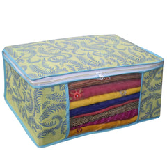 Kuber Industries Metalic Print 2 Piece Non woven Saree Cover Set (Green)