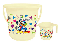 Kuber Industries Disney Team Mickey Print 2 Pieces Unbreakable Virgin Plastic Bathroom Bucket With Mug Set- Cream, (1 Pc 16 LTR Bucket & 1 Pc 500 ML Mug) -HS_35_KUBMARTS17485