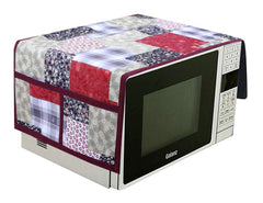 Kuber Industries 3D Checkered Design PVC Microwave Oven Top Cover 30 Liter with Utility 4 Pockets (Maroon) - CTKTC40678