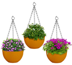 Heart Home Plastic Hanging Flower Pot for Balcony & Railing Set of 3 (Yellow) 53HH3845