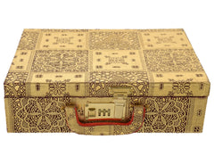 Kuber Industries Multipurpose Wooden Emobssed Design 3 Rod Bangle Box/Organizer/Case With Mirror & Number Lock System (Gold)-47KM0553