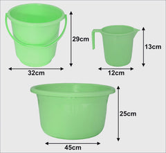Kuber Industries 3 Pieces Plastic Bucket, Mug & Tub Set (Green)