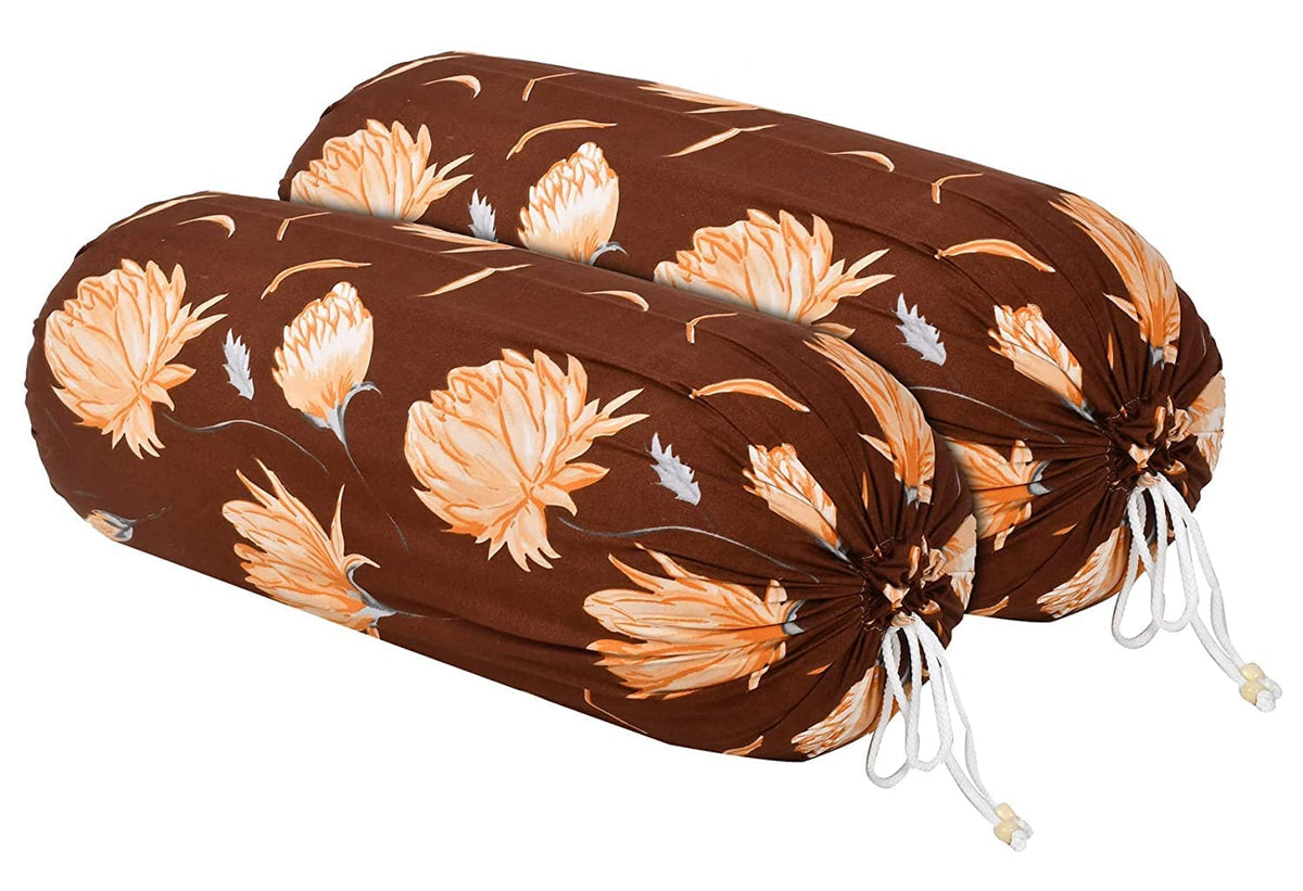 Kuber Industries Leaf Print Soft & Luxurious Decorative Cotton Bolster Cover (Pack of 2, Sand)