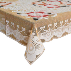 Kuber Industries Flower Printed Cotton 4 Seater Center Table Cover,40"x60" (Cream)-44KM089