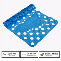 Heart Home Bath Mat | PVC Bathroom Mat | Shower Bath Mat | Hole Bath Tub Mat | Foot Massager Mat | Anti-Skid Shower Mat with Drain Holes | Blue