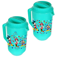 Heart Home Mickey & Friends Print Unbreakable Plastic Water Jug with Lid for Home, Kitchen, Office 2 Liter Pack of 2 (Green)
