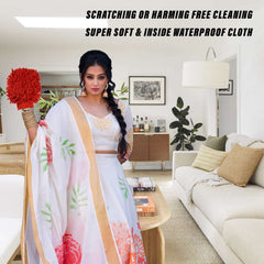 Kuber Industries Chenille Mitts|Microfiber Cleaning Gloves|Inside Waterproof Cloth Gloves|100 Gram Weighted Hand Duster|Chenille Gloves for Car|Glass|Pack of 2 (Red & Pink)