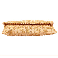 Kuber Industries Embroidery Golden Pearl Border Clutch|Hand Purse & Pearls Handle With Magnetic Lock For Woman,Girls (Peach)
