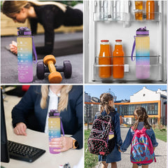 Urbane Home Motivational Water Bottle with Time Marker | Sipper Water Bottle for Kids & Adults with Straw | For Gym, Home, Office & School | Yellow Purple -1 L