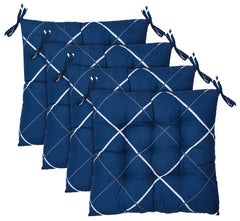 Heart Home Geomatric Printed Microfiber Square Chair Pad Seat Cushion for Rocking Chair, Office Chair, Dinning Chair, Indoor/Outdoor with Ties, 18 * 18 Inch- Pack of 4 (Blue)