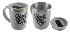 Kuber Industries Have A Nice Day Unicorn Tea Coffee Time Unbreakable hot Insulated Double Wall Plastic Stainless Steel Tea,Coffee/Milk Mug with Sipper lid (Set of 2,Grey)-KUBMARTK11114