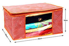Kuber Industries Lahariya Design Non-woven Foldable Saree Cover/Clothes Storage Bag/Wardrobe Organizer With Transparent Window- Pack of 12 (Orange)-44KM0383