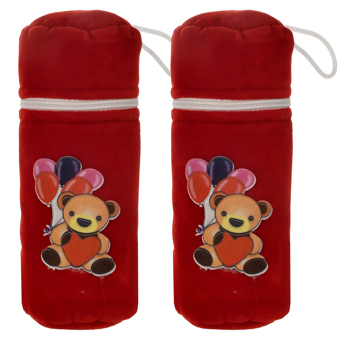 Kuber Industries Cartoon Printed Velvet Newborn Baby Feeding Bottle Cover, Pack of 2 (Red)