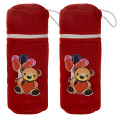 Kuber Industries Cartoon Printed Velvet Newborn Baby Feeding Bottle Cover, Pack of 2 (Red)
