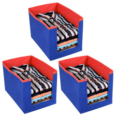 Heart Home Non-Woven Foldable Shirt Stacker Closet Organizer With Handles- Pack of 3 (Red & Blue)-HS43HEARTH26530