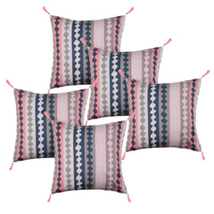 Kuber Industries Cushion Cover | Square Cushion Covers | Cotton Cushion Covers | Zig Zag Design Cushion Covers with Tassels | Set of 5 | 16 Inch | Multicolor