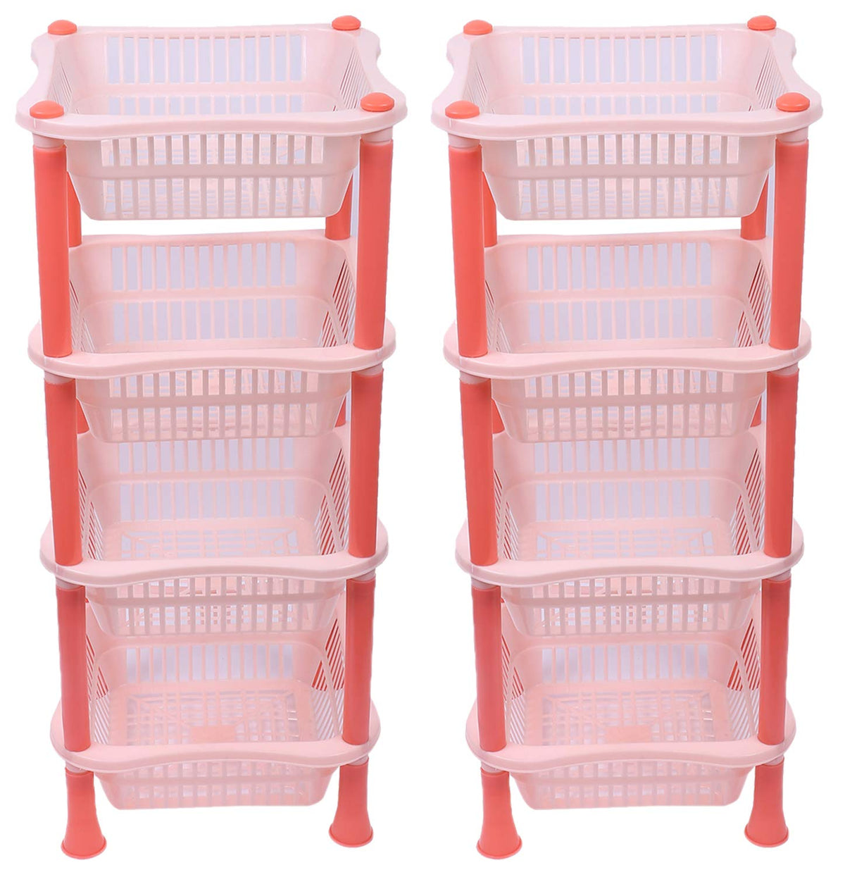 Kuber Industries Plastic 2 Pieces 4 Layer Multi-Purpose Kitchen Storage Basket Rack (Beige)-Ctktc25260