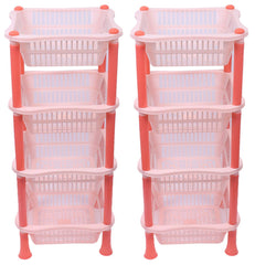 Kuber Industries Plastic 2 Pieces 4 Layer Multi-Purpose Kitchen Storage Basket Rack (Beige)-Ctktc25260