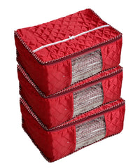 Kuber Industries 3 Piece 3 Layered Quilted Cotton Saree Cover Set, Maroon