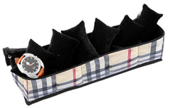 Kuber Industries Check Design Styleys Wrist Watch Organizer Case Kit -6 Roll Watch Box-Pack of 2 (Cream)