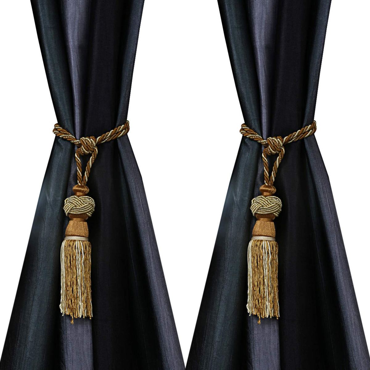 Kuber Industries Polyester 2 Pieces Curtain Tie Back Tassel Set (Gold) -CTKTC29402