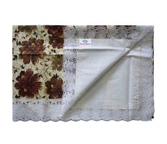 Heart Home Flower Printed PVC 4 Seater Center Table Cover, Protector with White Lace Border, 40"x60" (Brown)