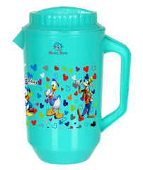 Heart Home Multiuses Mickey & Friends Print Leak Proof Unbreakable Plastic Water Jug with Lid for Water, Juice, Milk 2 Liter Pack of 2 (Pink & Green)