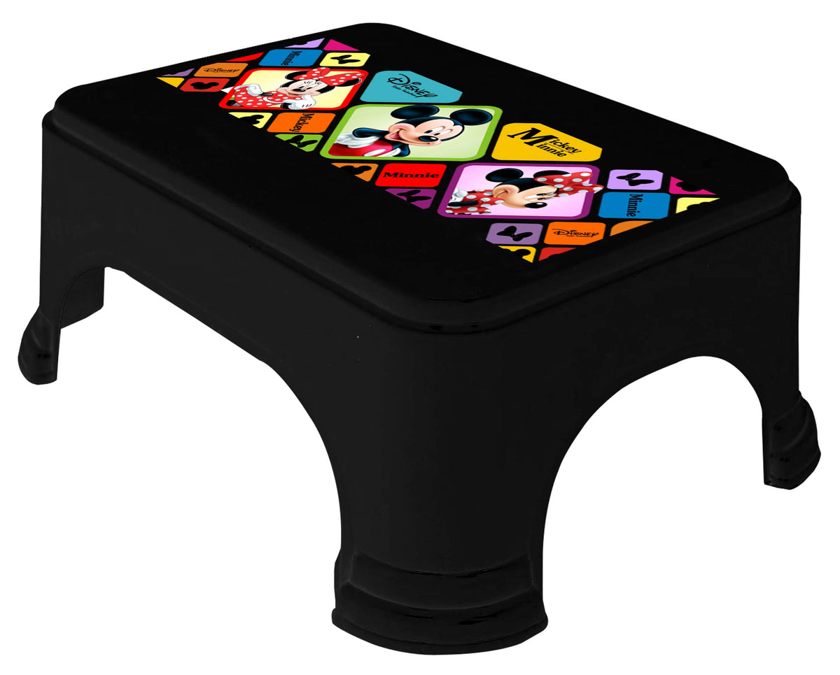 Kuber Industries Disney Mickey Minnie Print Square Plastic Bathroom Stool, Adults Simple Style Stool Anti-Slip with Strong Bearing Stool for Home, Office, Kindergarten (Black) -HS_35_KUBMARTS17712