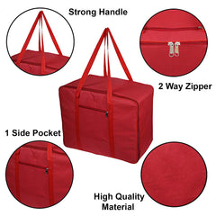 Heart Home Moisture Proof Wardrobe Organizer Storage Bag For Clothes With Zipper Closure and Handle- Pack of 2 (Red)-HS43HEARTH26643