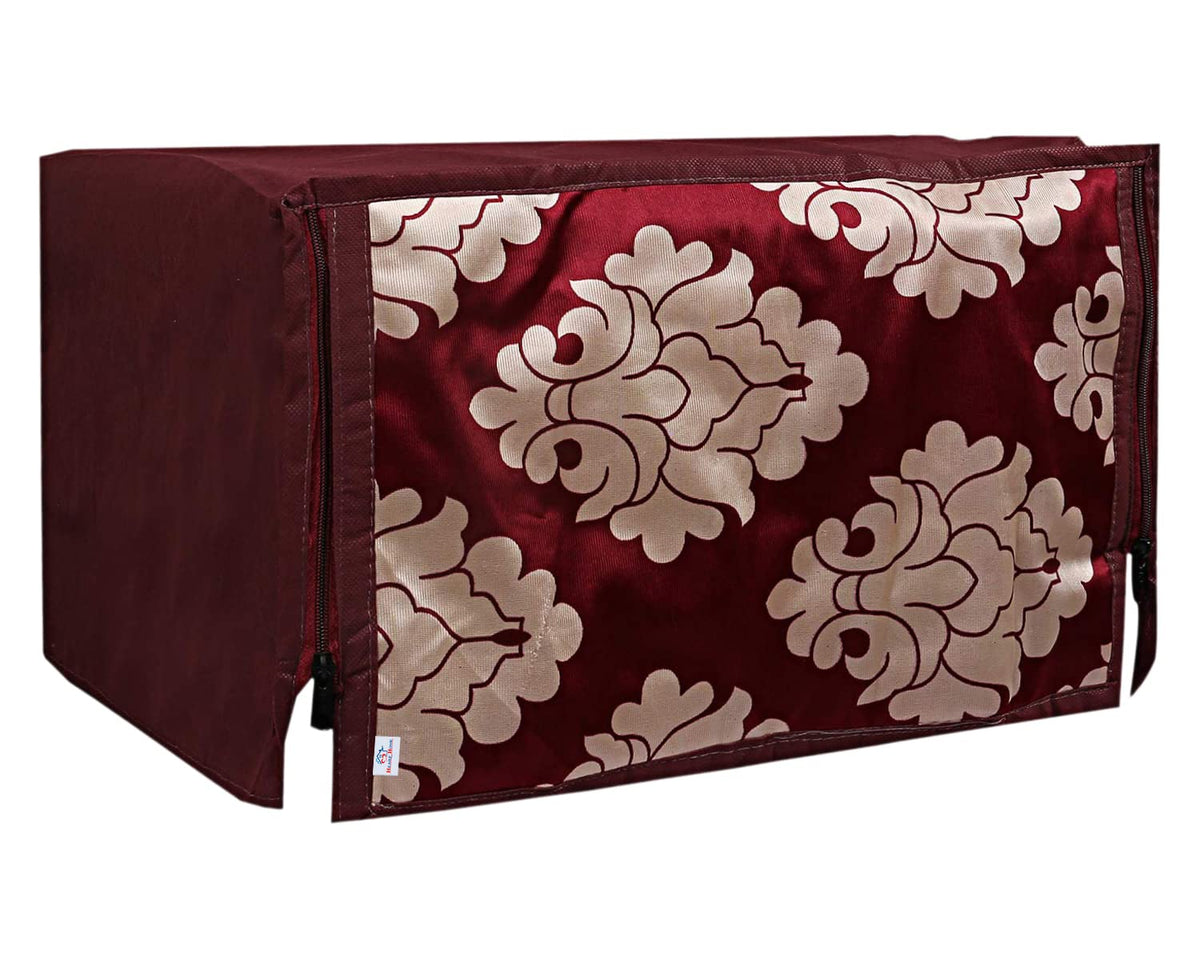 Heart Home Multiuses PVC Flower Print Microwave Oven Cover for Home & Kitchen 23 LTR. (Maroon) 52HH4023
