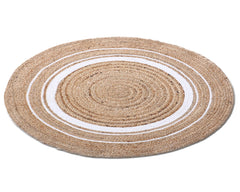 Kuber Industries Hand Woven Braided Carpet Rugs|Anti-Skid Round Traditional Spiral Design Jute Door mat|Mat for Bedroom,Living Room,Dining Room,Yoga,92 x 92 cm,(White)