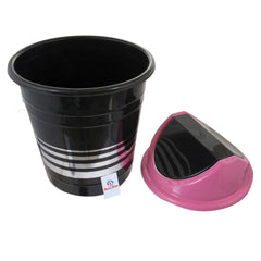 Heart Home Plastic Medium Size Swing Lid Garbage Waste Dustbin for Home, Office, Factory, 10 Liters (Black & Pink)-HEART10232