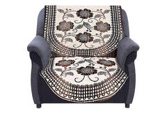 Kuber Industries Flower Design Cotton Reversible 6 Pieces 5 Seater Sofa Cover Set (Cream & Brown)-CTKTC29683