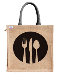 Heart Home Fork Knife Print Jute Reusable Eco-Friendly Hand Bag/Grocery Bag For Man, Woman With Handle Pack Of 2 (Black and Red) 54HH4359.