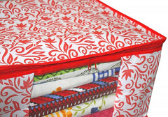Kuber Industries Leaf Design Non Woven 3 Pieces Saree Cover and 2 Pieces Underbed Storage Bag, Cloth Organizer for Storage, Blanket Cover Combo Set (Red) - CTKTC038669