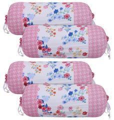 Kuber Industries Cotton Floral Print Attractive Bolster Cover with Drawstring for Home Décor,Set of 4 (White)