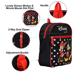 Kuber Industries Polyester Waterproof Disney Mickey & Minnie Mouse Dot Print Backpack|Sturdy School Bag For Kids,13 Inch (Black)