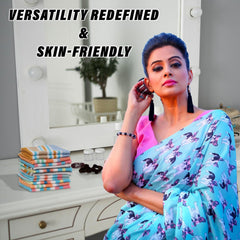 Heart Home Towel Handkerchief | Cotton Face Towel | Face Towel | Sweat Absorbent Handkerchief | Unisex Multi Lining Hanky | Face Towel Hankies | Set of 12 | Multicolor