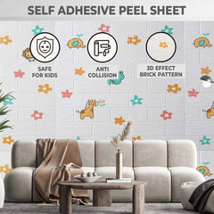 Kuber Industries Foam Brick Pattern 3D Wallpaper for Walls | Soft PE Foam | Easy to Peel, Stick & Remove DIY Wallpaper | Suitable on All Walls | Pack of 5 Sheets,70 cm X 70 cm