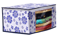 Kuber Industries Flower Design 6 Piece Non Woven Fabric Saree Cover Set with Transparent Window, Extra Large, Royal Blue-CTKTC031941