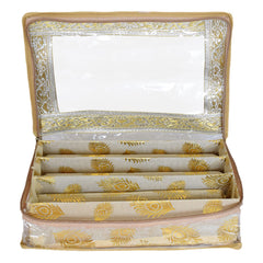Heart Home Multipurpose Feather Design Laminated 3 Rod Bangle Box/Organizer/Case With Tranasparent Top (Gold)-47HH0177