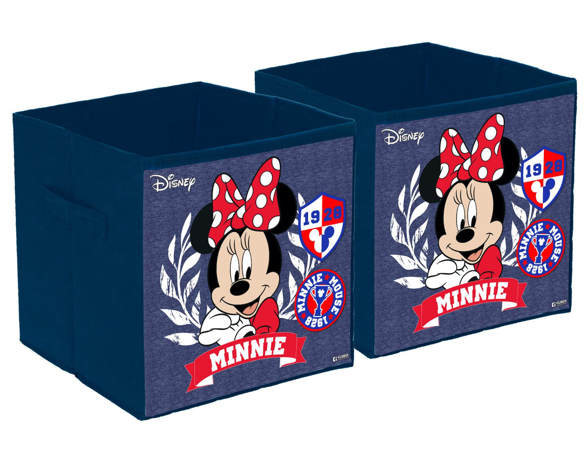 Kuber Industries Disney Minnie Print Durable & Collapsible Square Storage Box|Clothes Organizer With Handle,Pack of 2 (Blue)